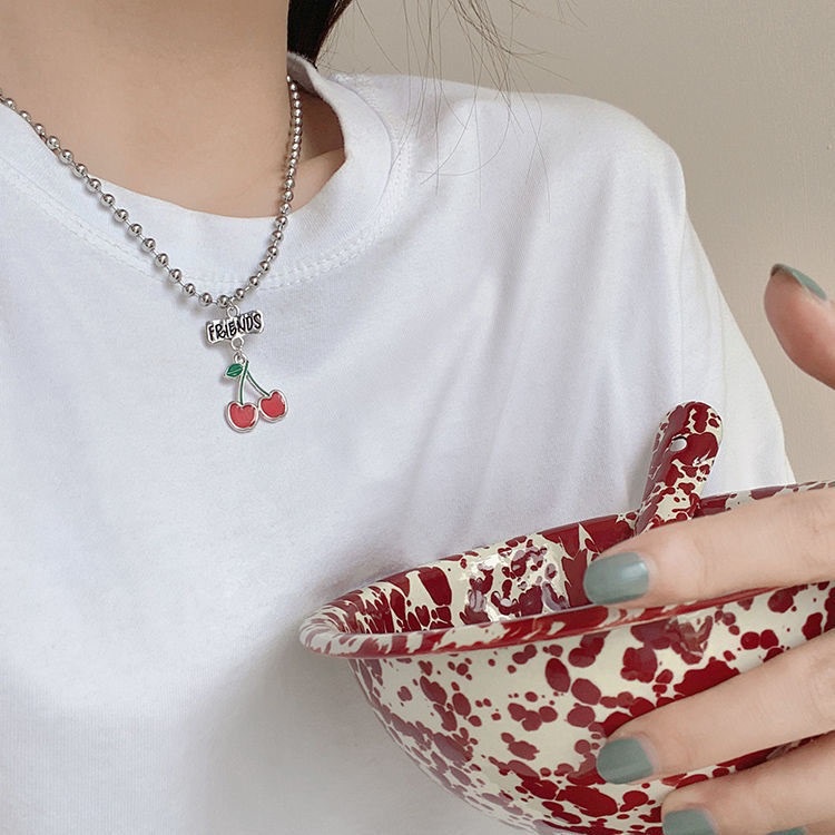 Cherry Kalung r Desain Niche Perempuan Merasakan Influencer Trendi Temperamen Sederhana Liontin ins Manik Bulat Rantai Klavikula