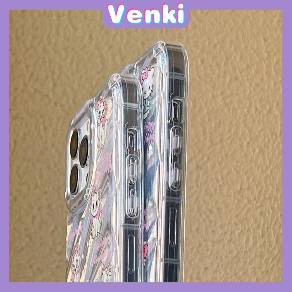 VENKI - Untuk iPhone 11 iPhone Case Laser Reflektif Bening Phone Case TPU Soft Shockproof Airbag Case Sederhana Lucu Kartun Kucing kompatibel dengan iPhone 14 13 Pro max 12 Pro Max XR XS 7