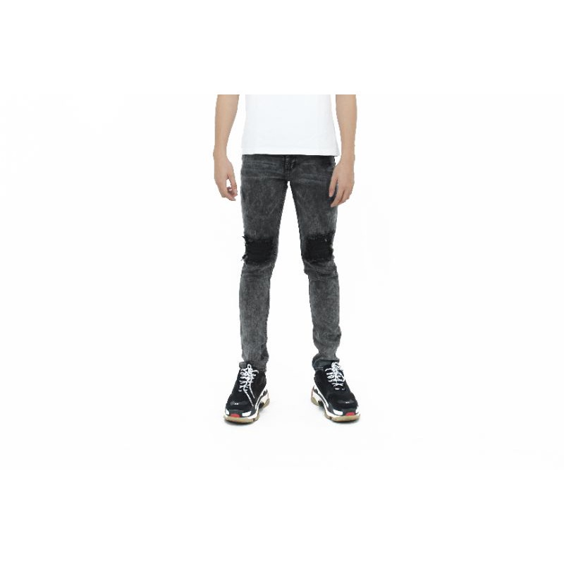 Weird Jeans - Thunder Black - Celana Jeans Pria Skinny Slimfit Strech Ripped Tambal