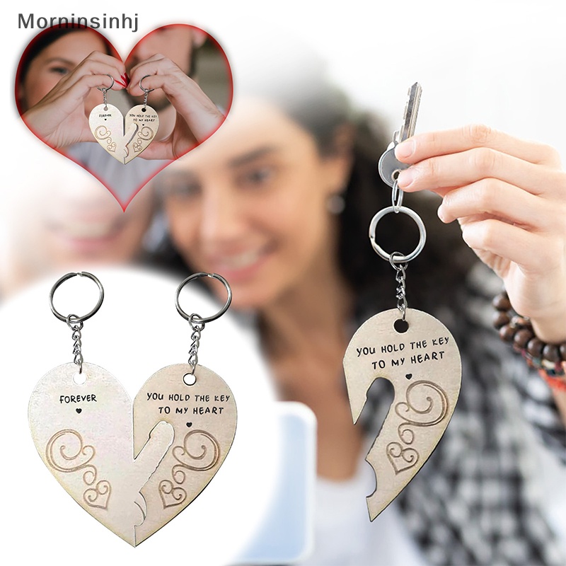 Mornin 1pasang Valene Couple Keychain Anda Pegang Kunci Ke Hatiku Pasangan Keychain Kreatif Kerajinan Tangan Liontin Kecil Puzzle Piece Hearts Keychain Gift id