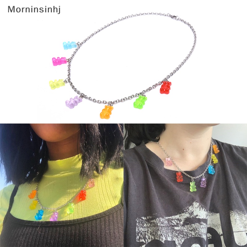 Mornin Baja Titanium Handmade Warna Permen Kartun Beruang Pesona Kalung Wanita Perhiasan id