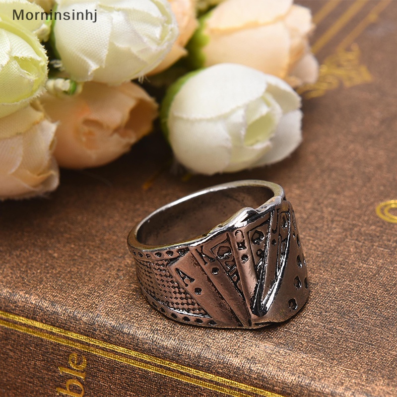 Mornin Punk Warna Perak Poker Signet Rings Gothic Lurus Flush Ring Perhiasan Hadiah id