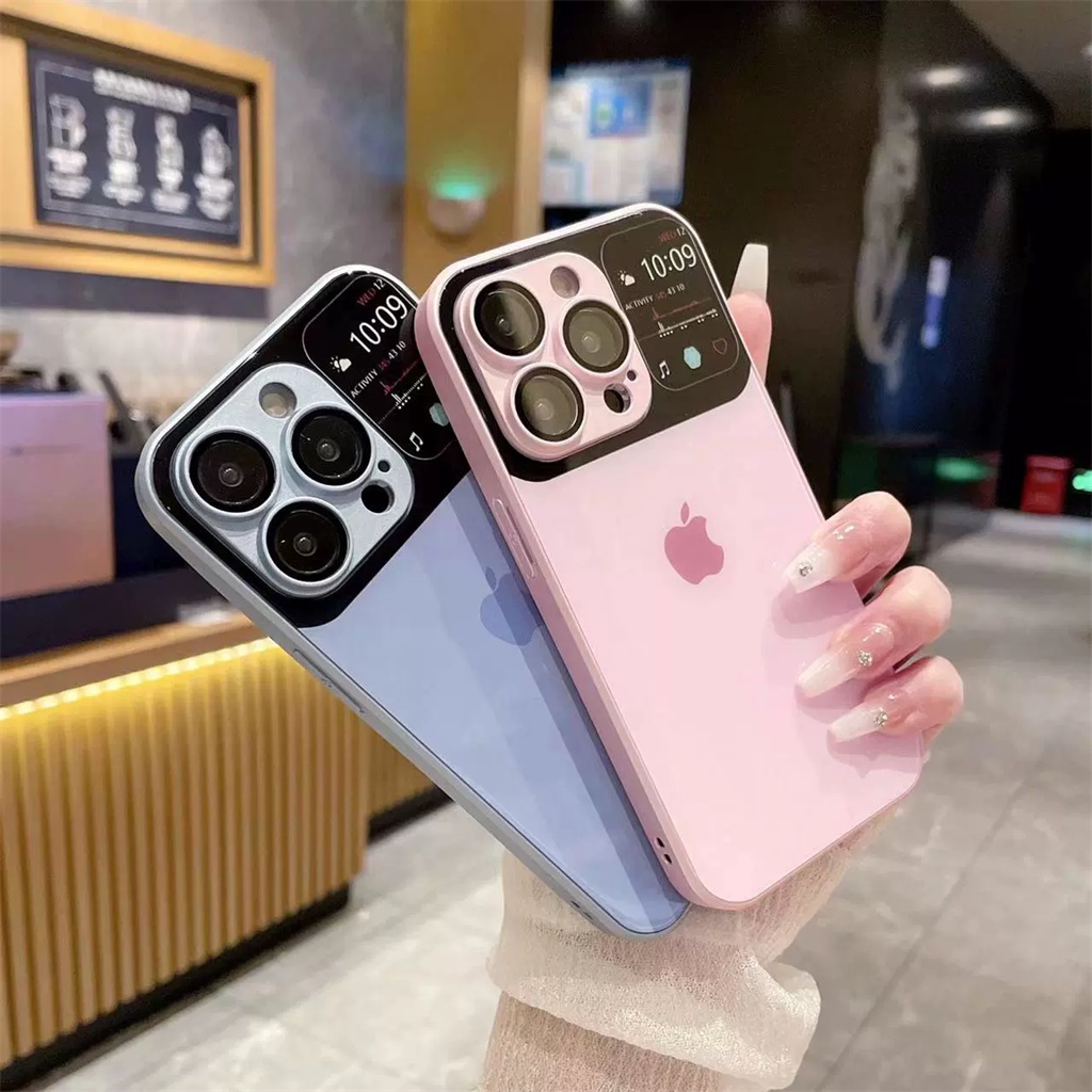 Casing kaca mewah iPhone 14 Pro Max dengan casing lensa pelindung kamera iPhone 12 13 Pro Max 11 Pro Max 14 Plus perlindungan tahan guncangan tertutup sepenuhnya keras di belakang