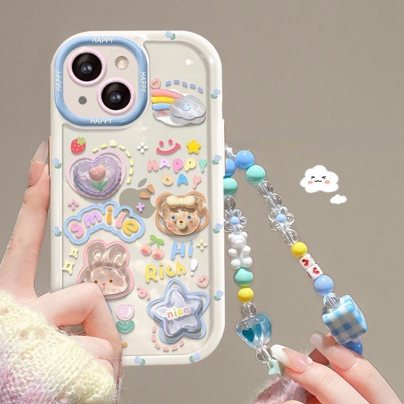 Stereoscopic Doll Puff Crystal Bear Rabbit Rainbow Silicone SoftCase IPhone XR XS Max 11 12 13 14 Pro Max 14 Plus Girl Woman's Fashion Pretty Cute Phone Case