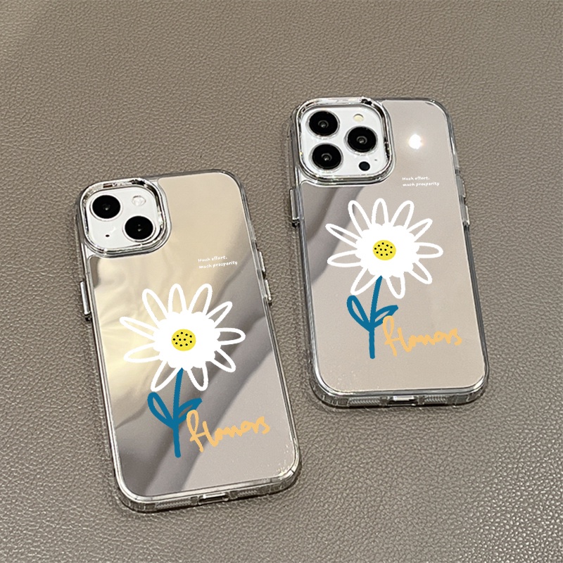 IPHONE Lukisan Bunga Cermin Ponsel Case Kompatibel Untuk Iphone11 12 13 14 12Pro 13Pro 14Pro Pro Max XR X XS Max Electroplating Tombol Perlindungan Mirror Cover