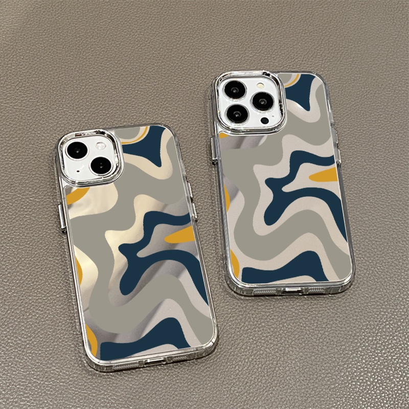 IPHONE Art Lukisan Cermin Ponsel Case Kompatibel Untuk Iphone11 12 13 14 12Pro 13Pro 14Pro Pro Max XR X XS Max Electroplating Tombol Perlindungan Mirror Cover