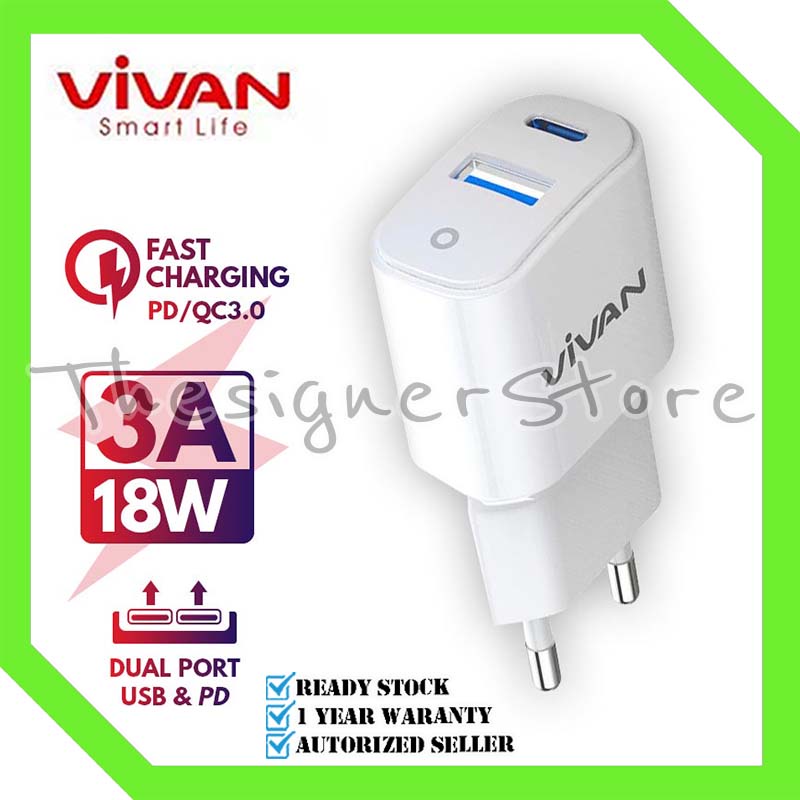 Charger VIVAN Power Super II 18W 3A Quick Charging Fast Charging QC 3.0 + Type C Port Smart Protection - Garansi Resmi 1 Tahun