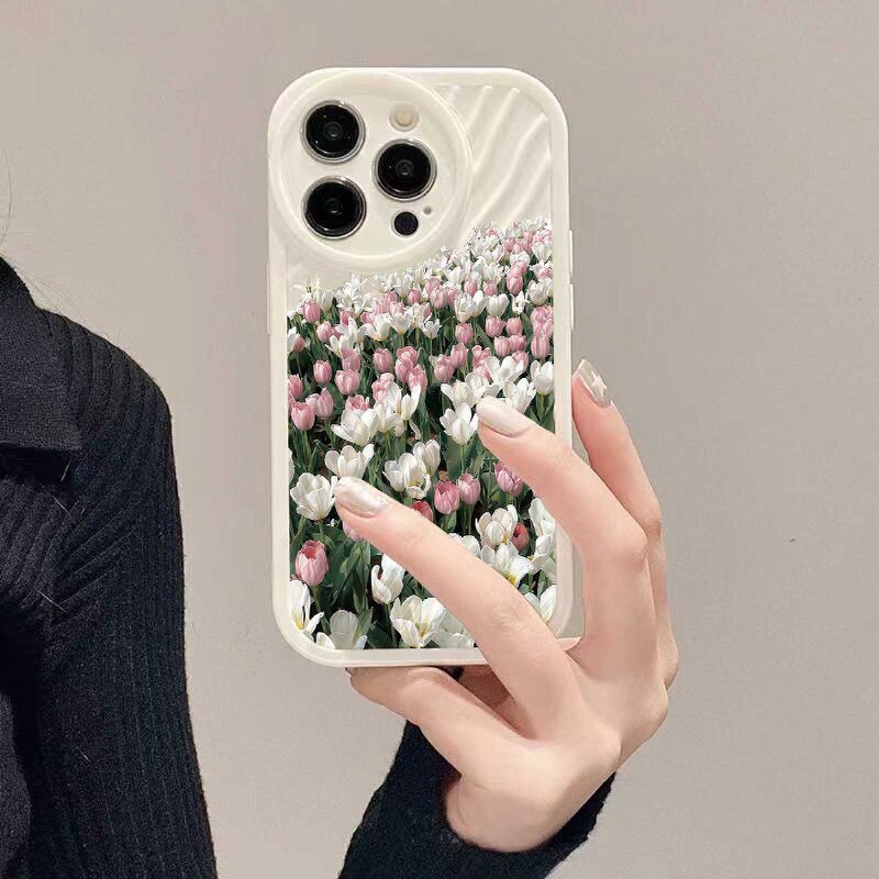 IPHONE Casing Ponsel Riak Air Tulip Bunga Segar Kompatibel Untuk Iphone11 13 12 14 Pro Max14 Plus XR X XS MAX 7Plus 8Plus 7 8 SE 2020 2022 Sarung Tahan Guncangan