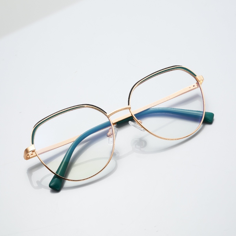 (YUZHU) Fashion Sederhana Two Tone Kacamata Anti Cahaya Biru Kepribadian Logam Desain Asli Eyeglasses