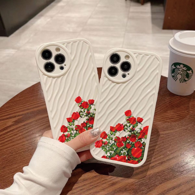 IPHONE Casing Ponsel Riak Air Mawar Merah Kompatibel Untuk Iphone11 13 12 14 Pro Max14 Plus XR X XS MAX 7Plus 8Plus 7 8 SE 2020 2022 Shockproof Cover