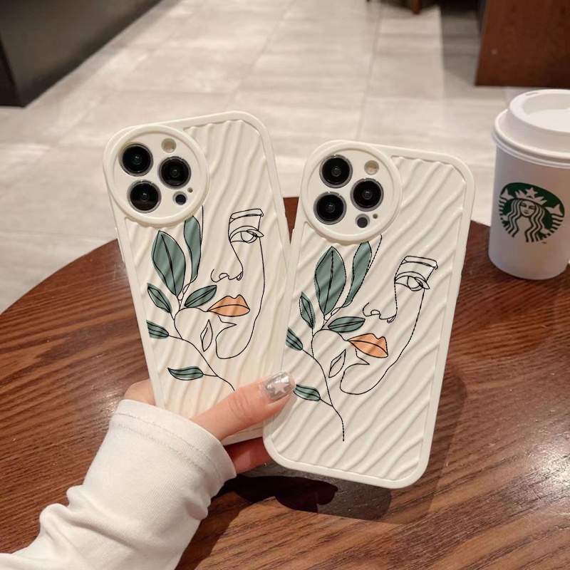 IPHONE Leaves Girl Water Ripple Phone Case Kompatibel Untuk Iphone11 13 12 14 Pro Max14 Plus XR X XS MAX 7Plus 8Plus 7 8 SE 2020 2022 Sarung Tahan Guncangan