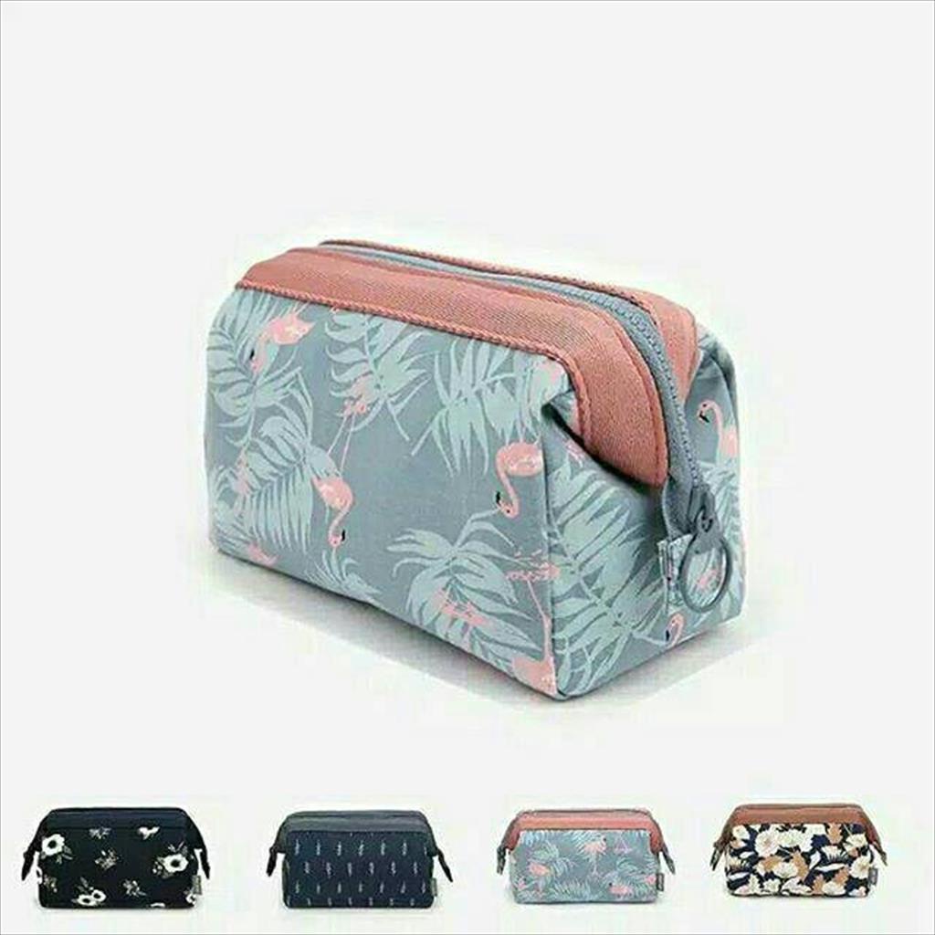 Tas Kosmetik KOREA KPOP / Tas Pouch / Makeup Portable Motif Print Anti Air FLAMINGO