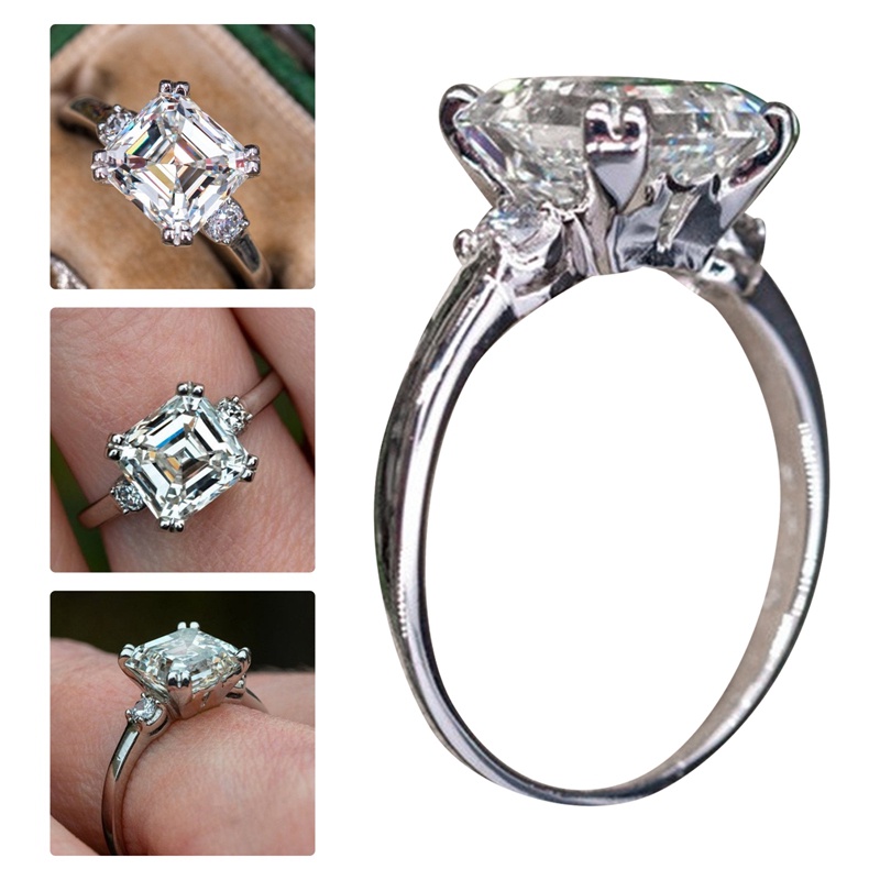 Klasik Princess Square Cubic Zirconia Pernikahan Band Wanita Cincin Kualitas Tinggi Perak Disepuh Lamaran Pertunangan Perhiasan