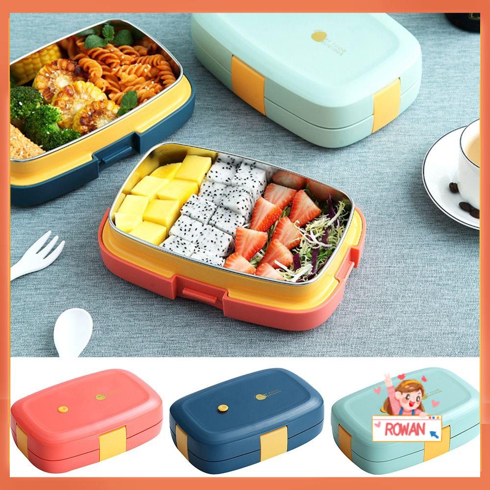 R-FLOWER Lunch Box Microwavable Rectangle Grid Untuk Siswa Pekerja Kantor Wadah Makanan