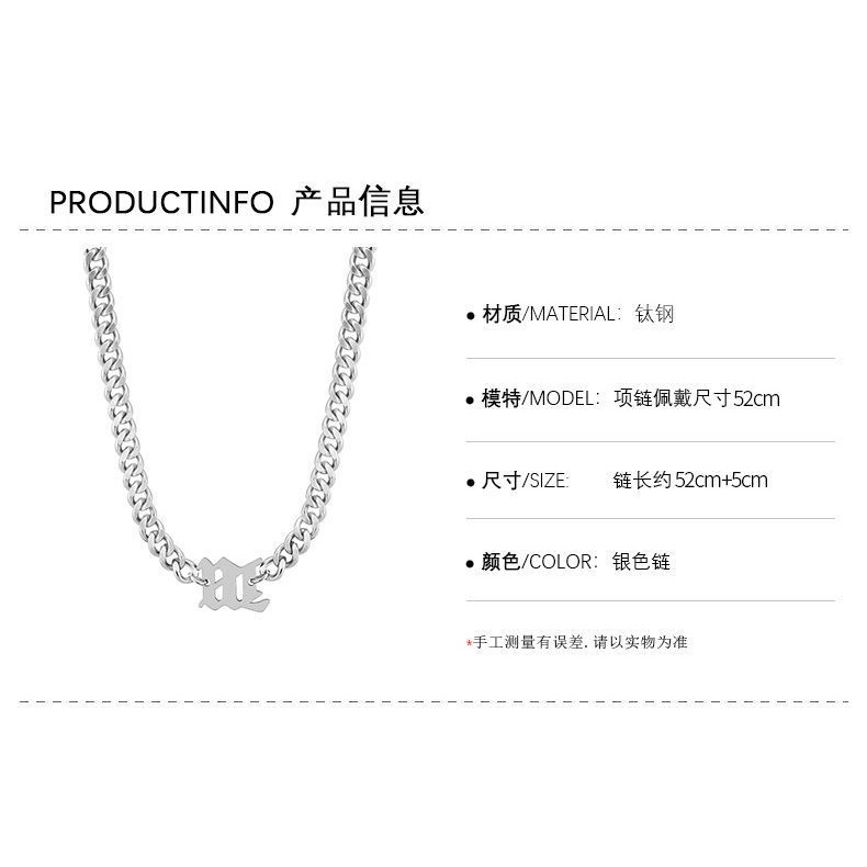 Hip Hop All-Match M Huruf Liontin Titanium Steel Kalung Pria ins Trendi Niche Desain Rantai Kuba Gaya Keren Sederhana