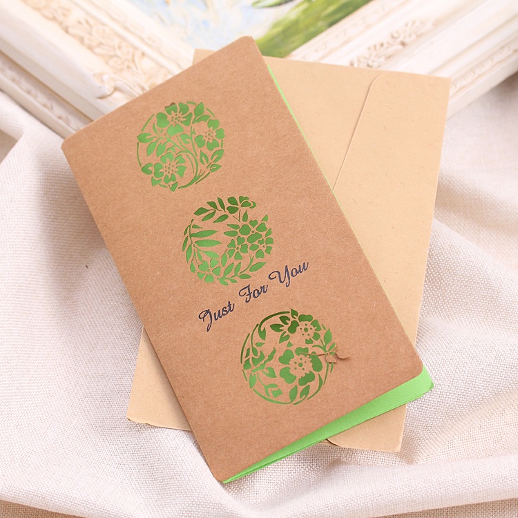 Vintage Kraft Paper Hollowed Out Bronzing Kartu Ucapan Hadiah Kreatif Kartu Undangan Florist Gift Shop Kartu Umum
