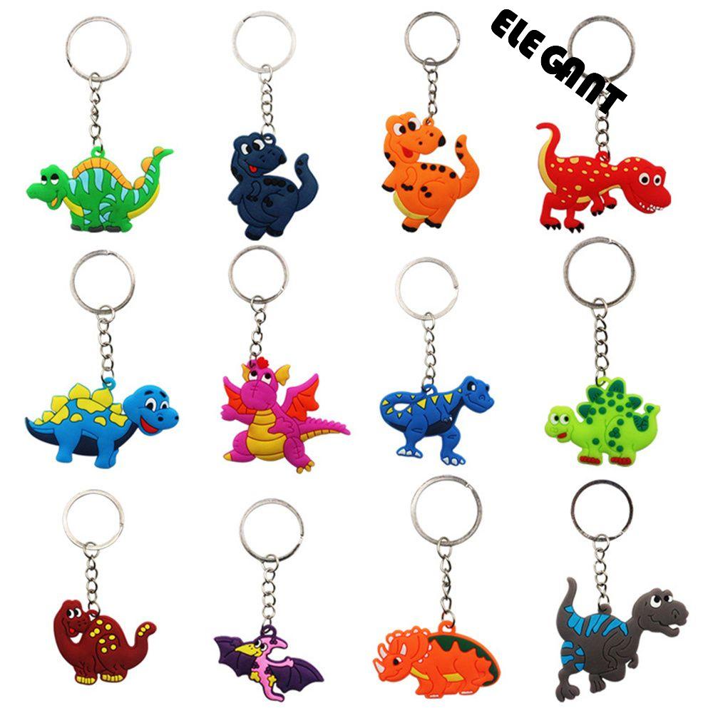 【 ELEGANT 】 Gantungan Kunci Dinosaurus Mainan Kartun DIY Hadiah Anak Hadiah Perlengkapan Pesta Dino Key Rings