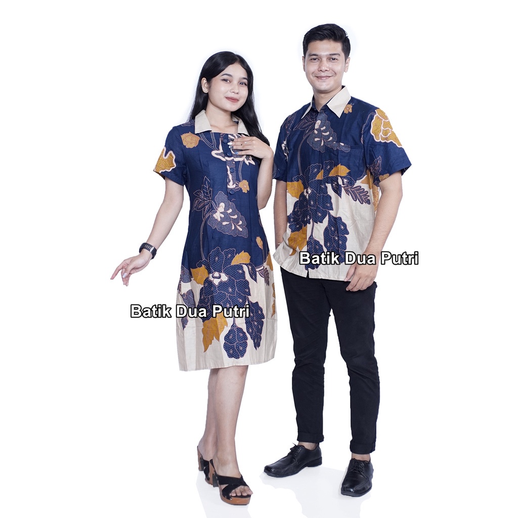 Batik Couple Dress wanita dan Kemeja Hem pria Batik Tunik Jumbo Simple modern tulip -Batik Dua Putri