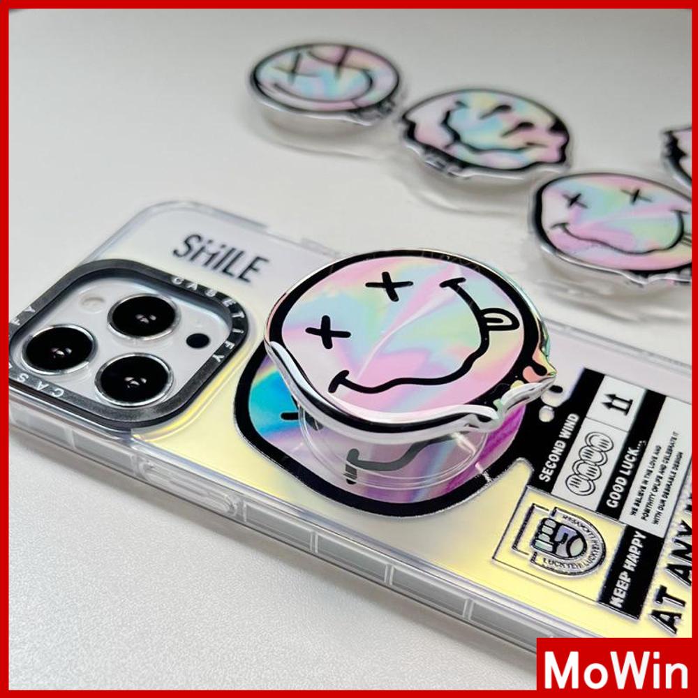 Case Ponsel Stand Griptok Beruang Lucu Gagang Akrilik Braket Lipat Kantong Udara Transparan Kompatibel dengan Casing Ponsel iPhone Simple Keren Berubah Smiley Kreatif