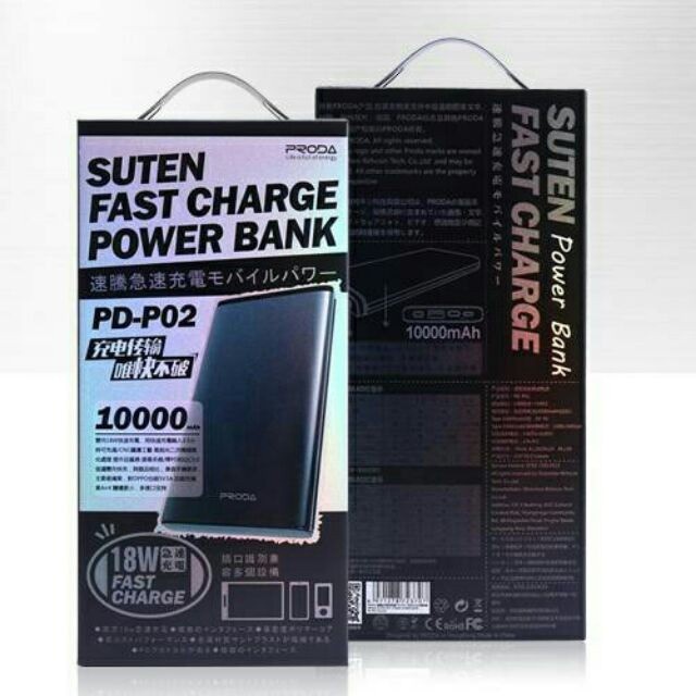 AKN88 - REMAX PRODA PD-P02 Suten Series Fast Charging QC3.0 10000mAh Powerbank