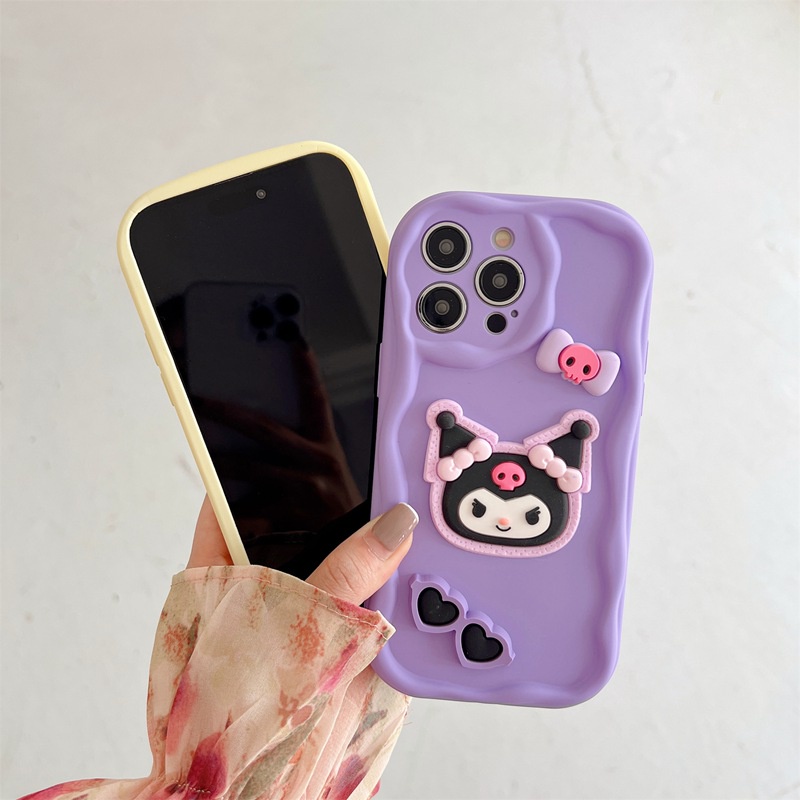 Macaron Wave Kuromi Doll Soft Silicon Case HP iP iPhone 6 6S 7 8 14 + Plus SE 2020 2022 X XS XR 11 12 13 Pro Max Girl Woman Casing