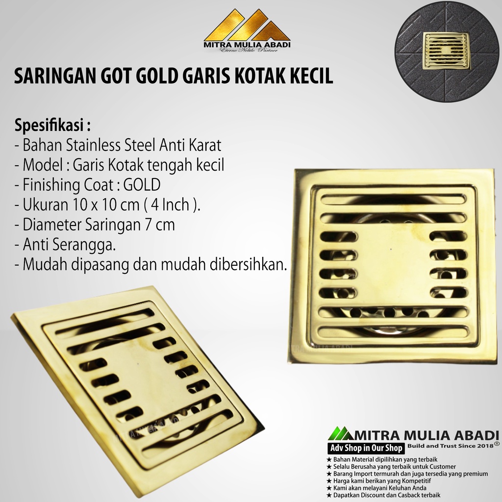 Saringan Got Stainles / Saringan Got Gold Garis Kotak Kecil / Floor Drain Iron