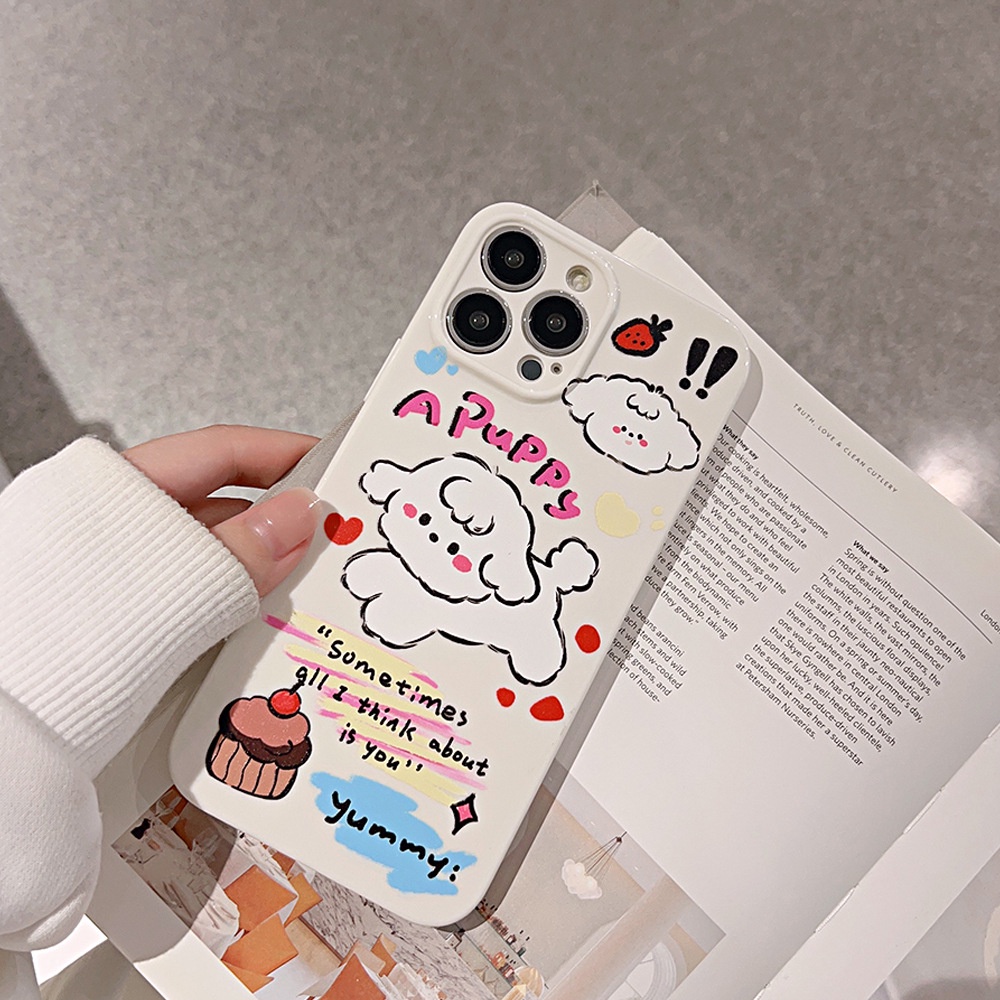 IPHONE Casing Ponsel Pelindung Lensa Kamera Anjing Kartun Keriting Lucu Soft Cover Untuk Iphone11 12 13 14 PLUS PRO MAX