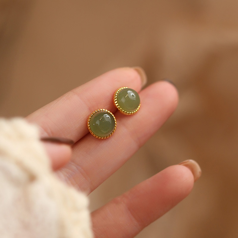 925 Silver Stud Earrings Women's High-Grade Earrings Simple Jade Design Ear Studs Accessories Gift