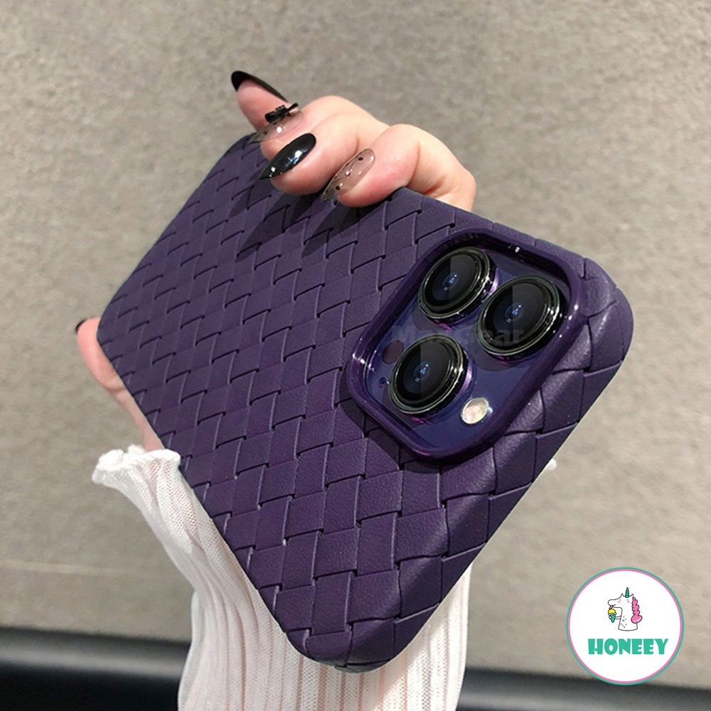 Luxury Breathable Mesh Grid Weave Phone Case Compatible for iPhone 14 Pro Max 13 12 11 Pro Max Purple Leather Soft Silicone Cover