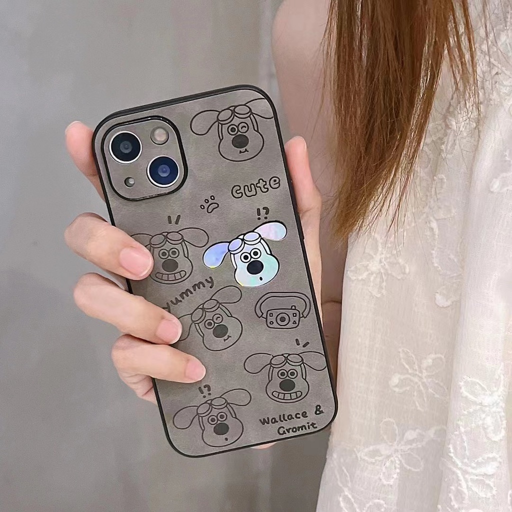 【Gradient Laser】So Cute Pochacco Soft Bumper Hard Case IPhone 11 12 13 14 Pro Max Camera Protect for Girl Women Man Men's Fashion Gift Black Gray Cartoon Phone Case