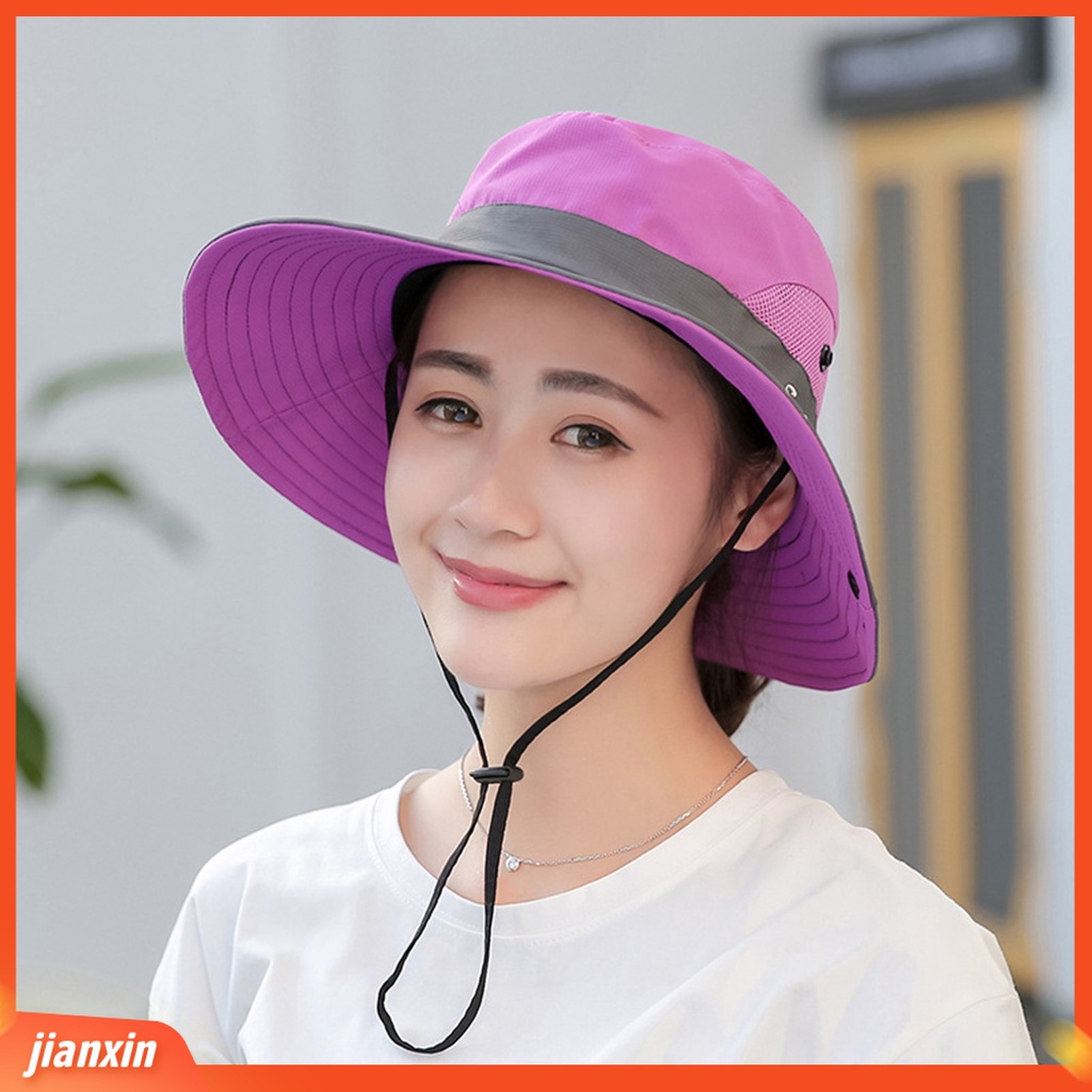 (In Stock) Topi Matahari Luar Ruangan Jaring Pinggiran Lebar Dapat Disesuaikan Bernapas Lipat Tahan UV Perlindungan Matahari Warna Solid Musim Panas Wanita Perlindungan UV Topi Pelindung Matahari Untuk Pria