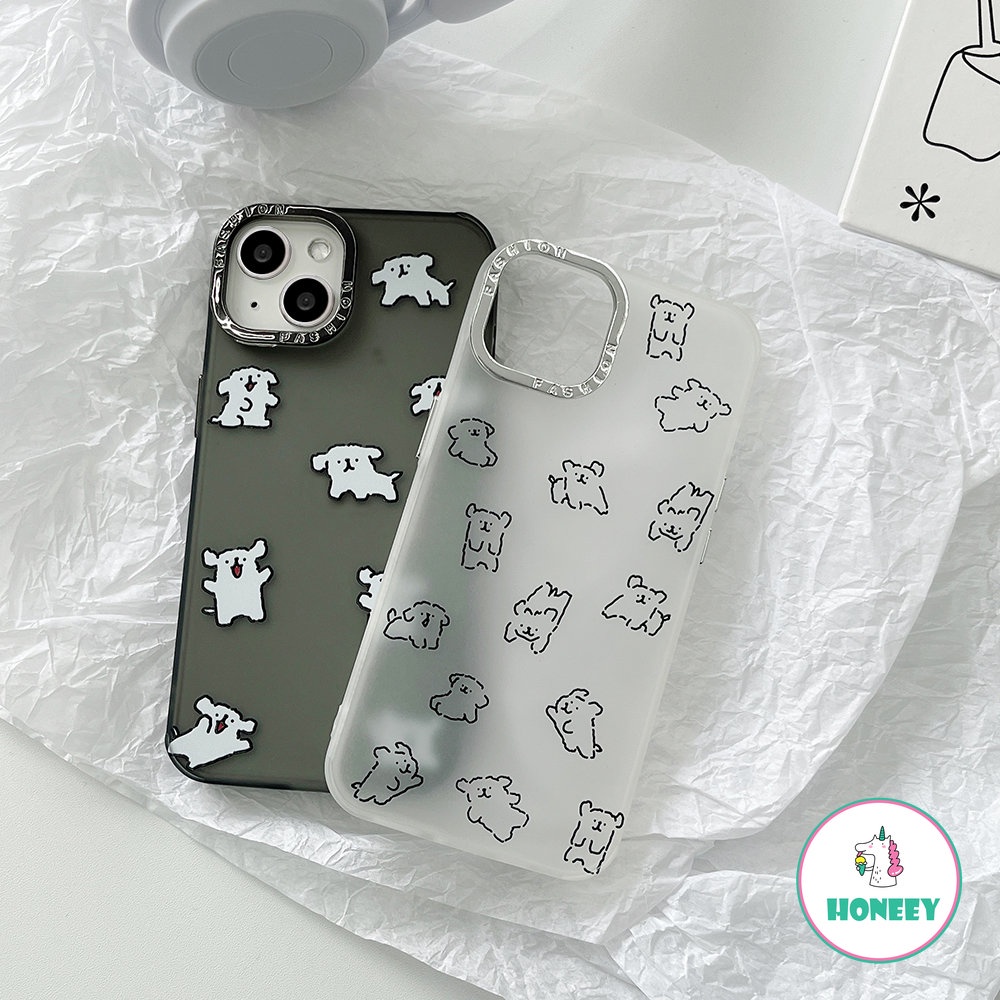 IPHONE Casing Ponsel Puppy Jumping Putih Sederhana Kompatibel Untuk Iphone14 13 12 11 Pro Max XR XS 12pro 13pro 7 8Plus Matte Shockproof Cover