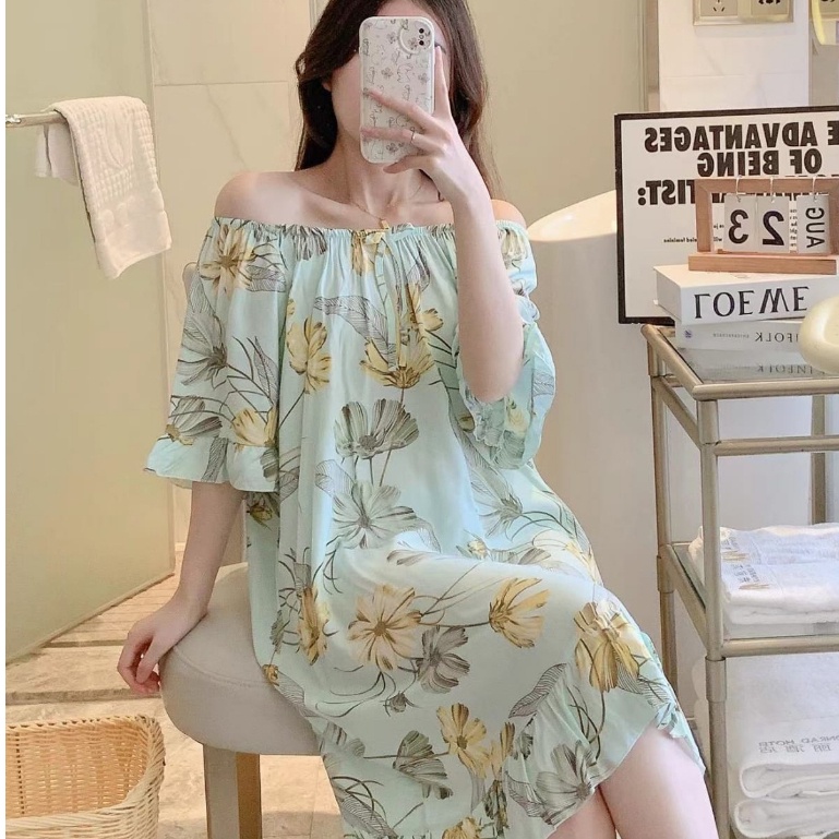 BAJU DASTER DRESS SABRINA KATUN RAYON HALUS WANITA DEWASA IMPORT LENGAN PENDEK KEKINIAN  PIYAMA BAJU