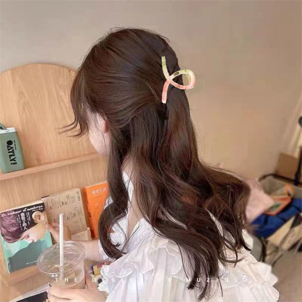 1pc/3pcs Square Transparan Hairclaw Pink Green Gradient Twist Cross Hairgrip Musim Panas Manis Aksesoris Rambut