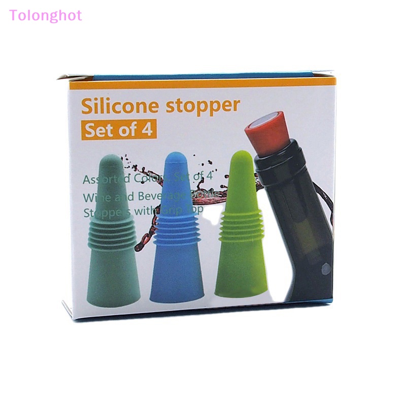 Tolonghot&gt; 4/8Pcs Sumbat Wine Untuk Botol Wine Colorful Silikon Stainless Steel Wine Stopper Wine Outlet Cap Penutup Botol Minuman Sumur