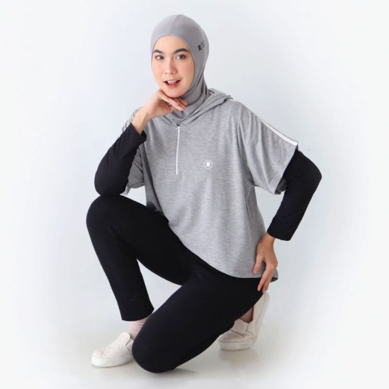 ready Asymmetric Hoodie Olahraga Wanita Muslim Jumper Lari Bersepeda
