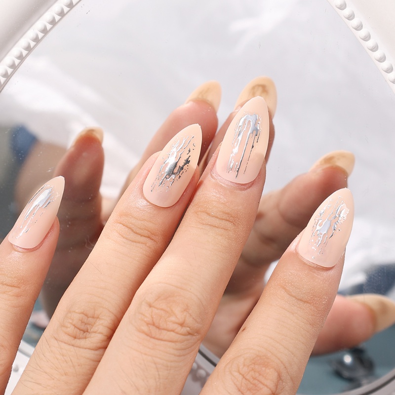 [Fitur] 1pc Paster Perekat Diri 3D/Ins Stiker Kuku Garis Silver/Stiker Kuku Geometri/Dekorasi Manicure Sederhana/DIY Nail Art/Alat Kuku/Aksesoris Kuku Untuk Wanita