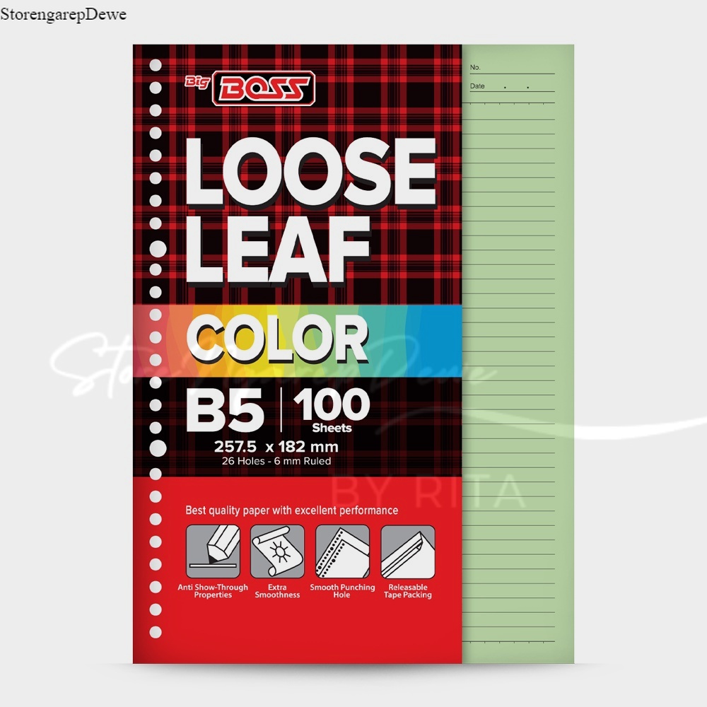 

BigBoss Loose Leaf B5 100 Lembar Green BBO LL 100 B5 190 original real seperti gambar