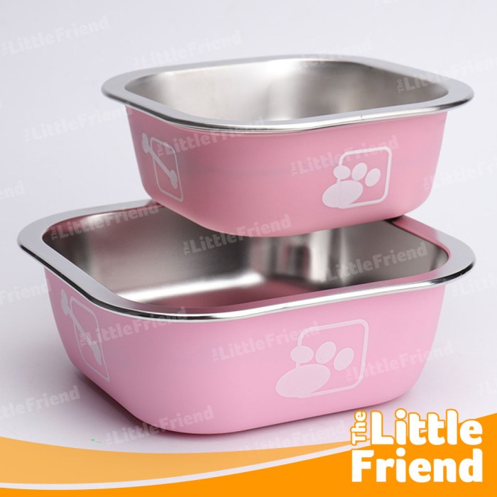 Tempat Makan Kucing Anjing Stainless Steel Square Shape Non-Slip Bowl