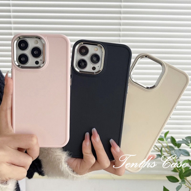 Softcase iphone Untuk Iphone 15 14 13 12 11 Pro Max X Xr Xs Max7 8 Plus Gaya Warna Solid Cincin Lensa Metal