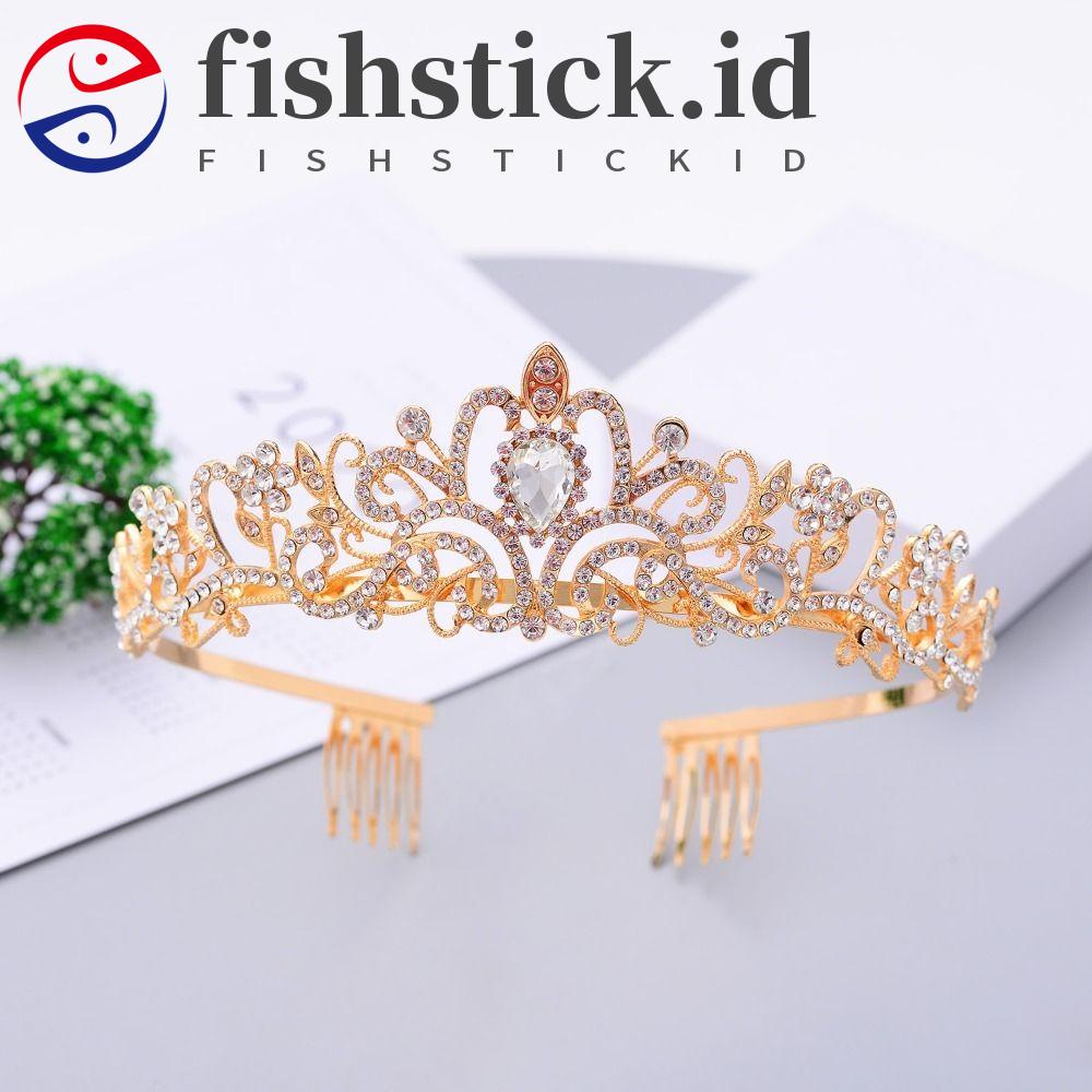 Fishstick Kristal Mahkota Warna-Warni Mengkilap Elegan Ratu Temperamen Baroque Berlian Imitasi Tiara