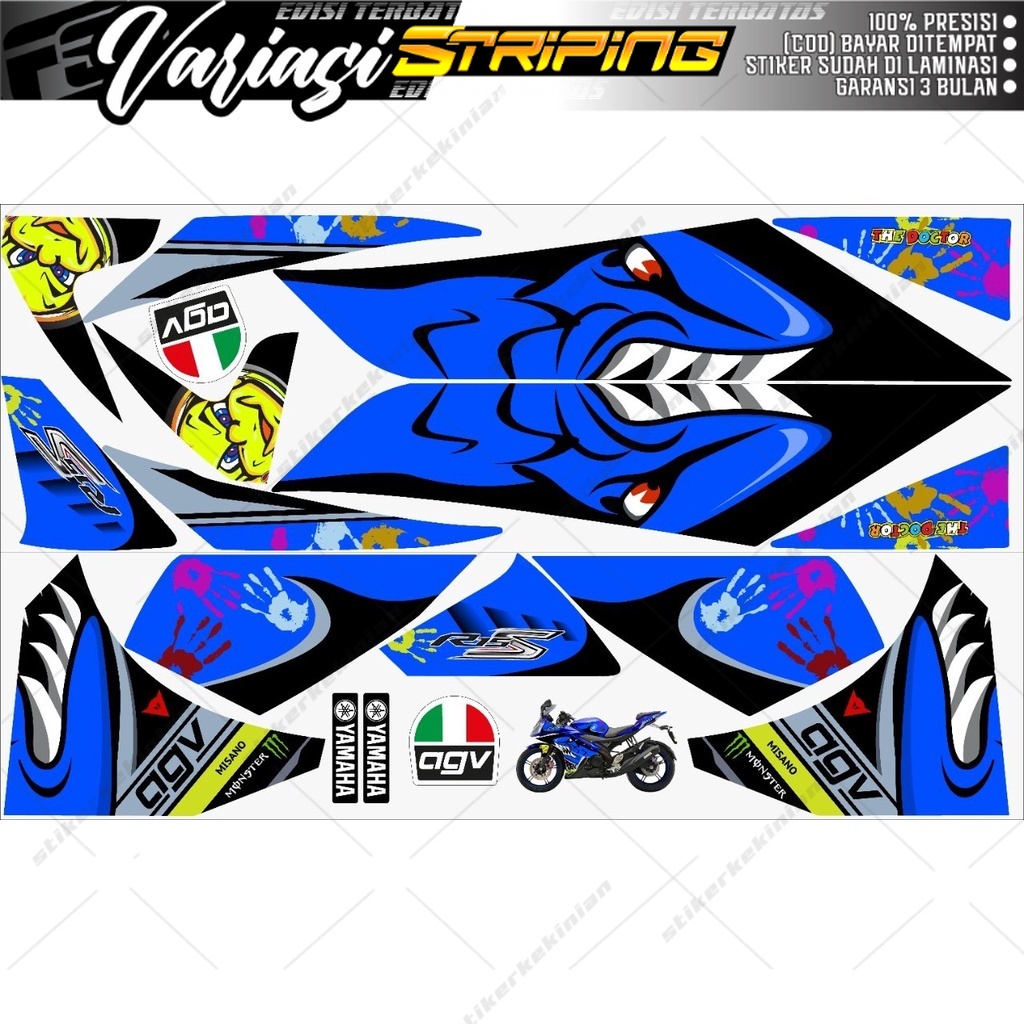 stiker striping motor r15 v2 hiu biru