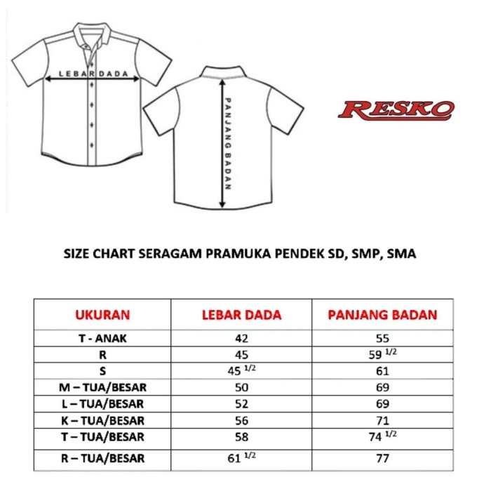 ✨BEST✨ -Baju Seragam Pramuka Lengan Pendek SD,SMP,SMA - Seragam Sekolah Resko - T-anak