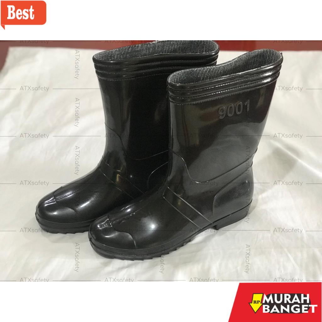 Boot pria terbaru- Sepatu Boot Karet Jeep Hitam ATX Boot kerja Proyek Anti Air Banjir Hujan PVC Boot