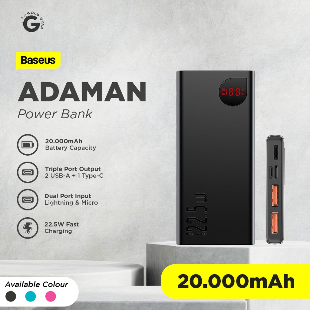 Baseus Power Bank Adaman Fast Charger 20.000mAh 22.5W cable Type-C