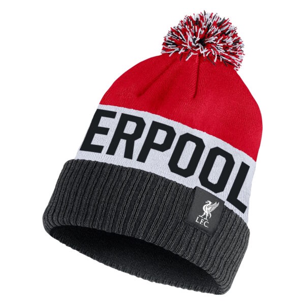 Liverpool FC Nike Classic Striped Black Beanie, Topi LFC Official Licensed Product