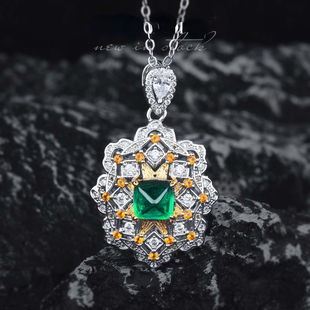 Goldkingdom Aksesoris Perhiasan Fashion Ready Stock Gaya Istana Antik Renda Liontin Warna Ganda Cincin Emas Gula Tower Anting Berlian Hijau Kalung Emerald Set