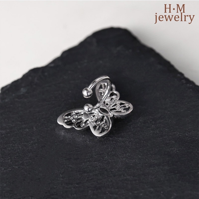 S925 Perak Shiny Butterfly Ear Clip Non-Pierced Bermutu Tinggi Unik Super Peri Telinga Giwang