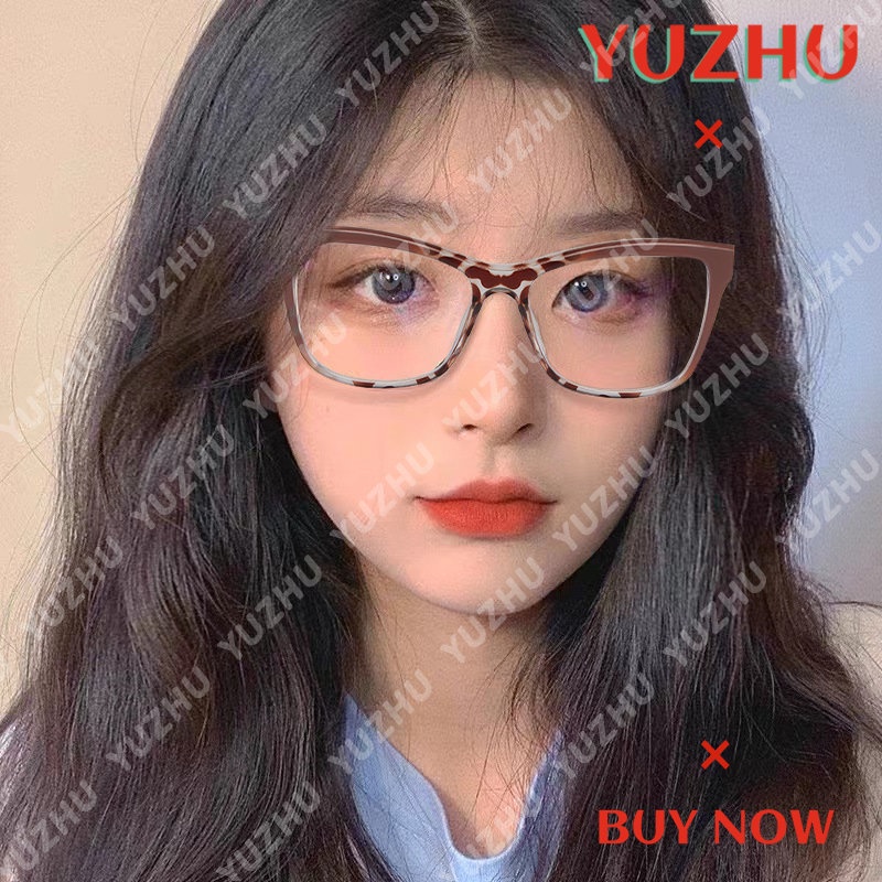 (YUZHU) Western Fashion Square Anti Blue Light Eyeglasses Vintage Fashion Gradient Candy Color Cat Eye Eyeglasses Untuk Wanita