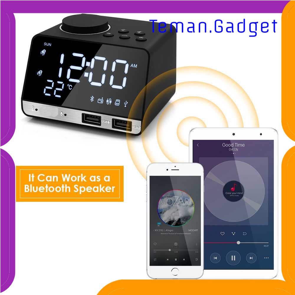 TG -  ART Inlife Jam Meja Bluetooth Active Speaker Alarm Clock Radio USB Charge - K11